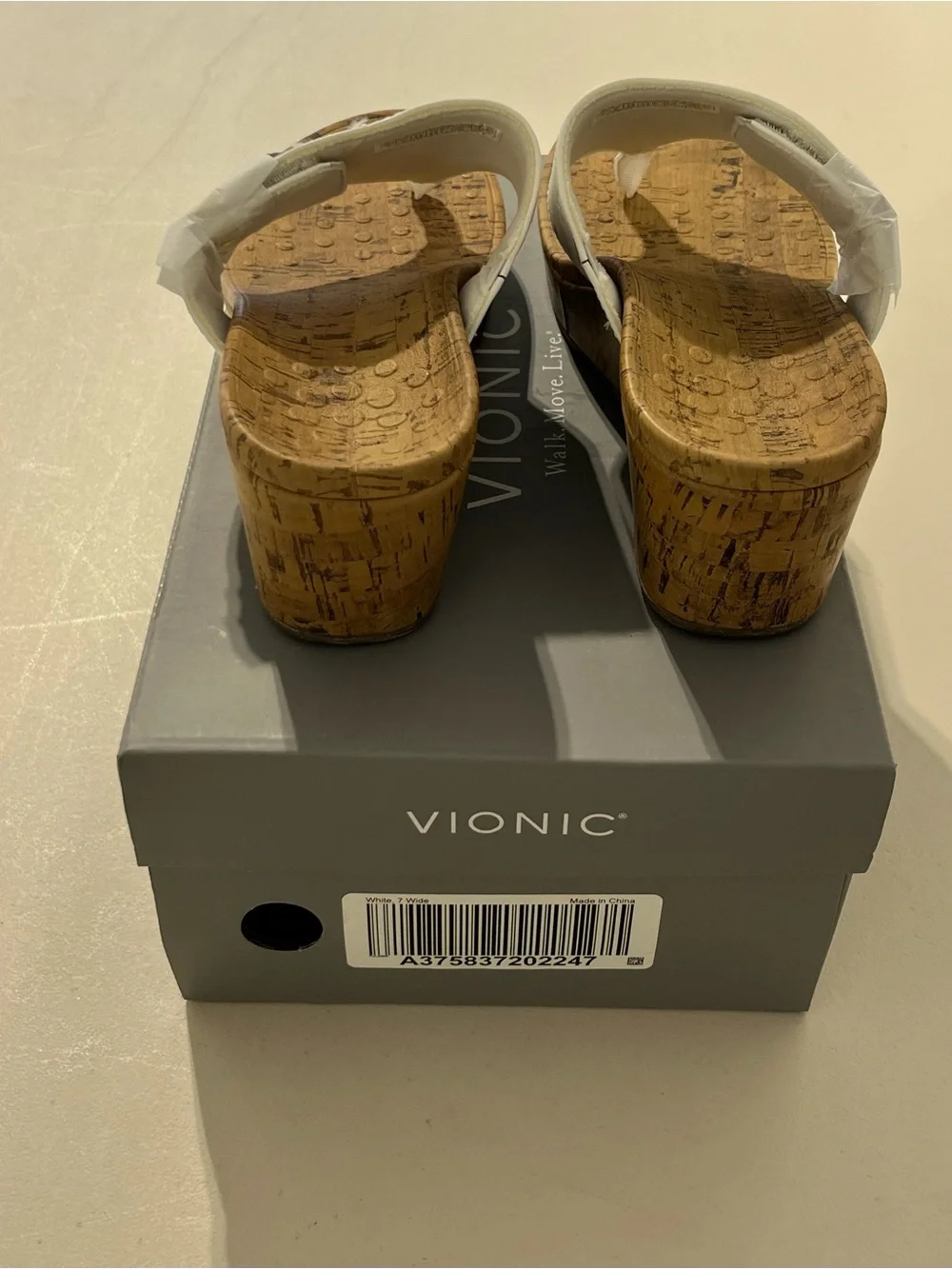 Vionic White Cork Wedge Thong Sandals